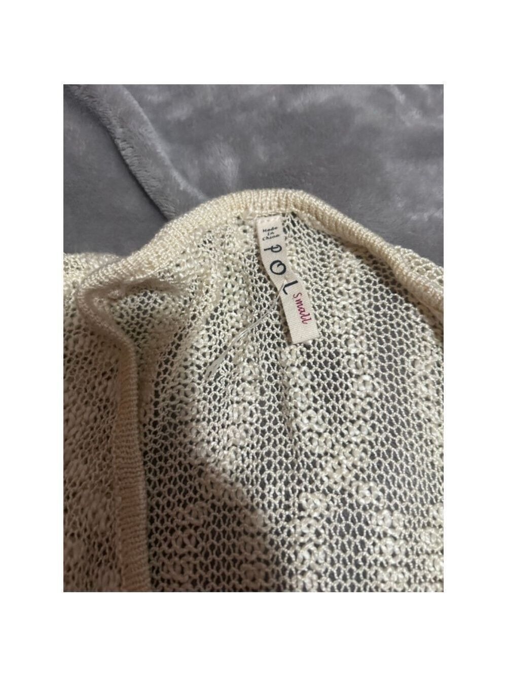 Women's POL Beige Knit V-Neck Sweater with Lace Sleeves, Size S - Picture 3 of 5